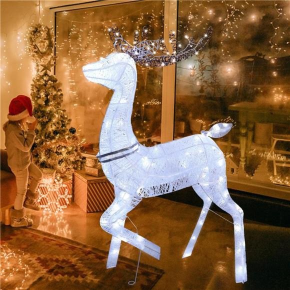 4.3ft Lighted Christmas Reindeer with White Lights Glittered Christmas Deer - Picture 1 of 6
